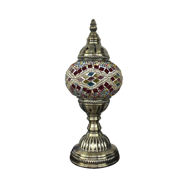 Single Night Stand Light Turkish Bedroom Table Lamp with Spherical Yellow/Red/Blue Glass Shade in Bronze Clearhalo 'Lamps' 'Table Lamps' Lighting' 1971296