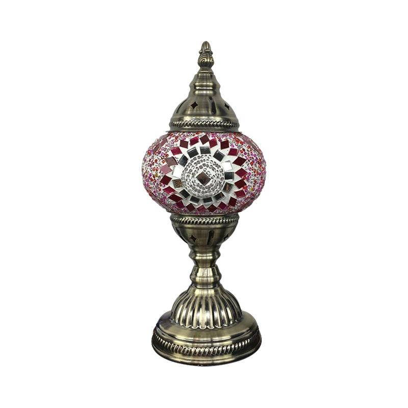Single Night Stand Light Turkish Bedroom Table Lamp with Spherical Yellow/Red/Blue Glass Shade in Bronze Clearhalo 'Lamps' 'Table Lamps' Lighting' 1971300