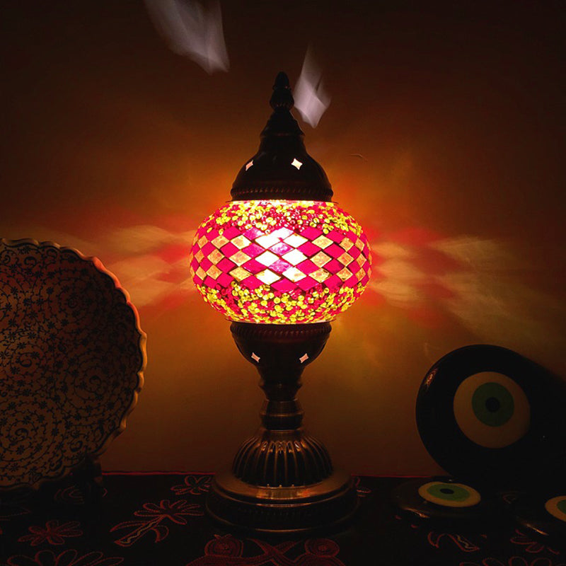 Single Night Stand Light Turkish Bedroom Table Lamp with Spherical Yellow/Red/Blue Glass Shade in Bronze Yellow Clearhalo 'Lamps' 'Table Lamps' Lighting' 1971305