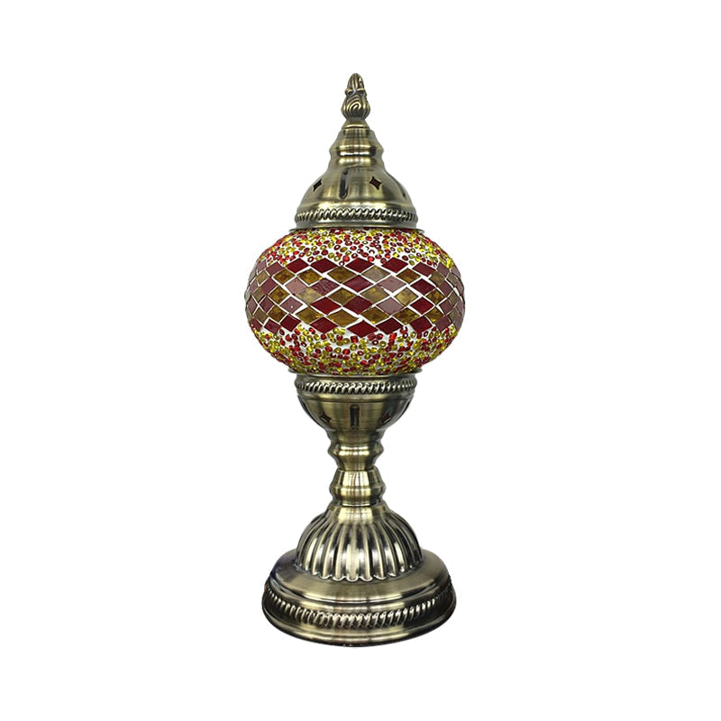 Single Night Stand Light Turkish Bedroom Table Lamp with Spherical Yellow/Red/Blue Glass Shade in Bronze Clearhalo 'Lamps' 'Table Lamps' Lighting' 1971308
