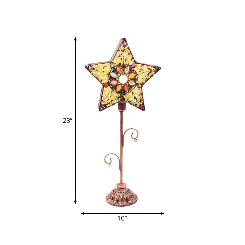 Acrylic Beaded Bell/Star/Cone Night Light Moroccan 1 Light Bedroom Table Lighting with Open Top in Copper Clearhalo 'Lamps' 'Table Lamps' Lighting' 1971328