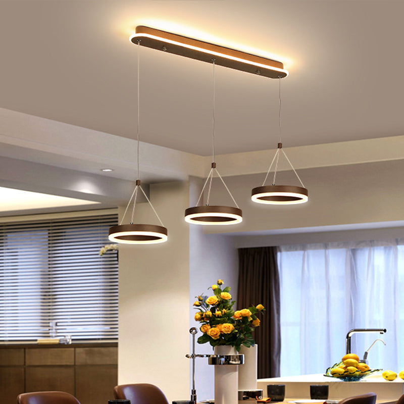 Ring Shaped Dining Room Drop Pendant Acrylic Modern Style LED Multiple Hanging Light in Gold/Coffee, Warm/White Light Coffee Clearhalo 'Ceiling Lights' 'Modern Pendants' 'Modern' 'Pendant Lights' 'Pendants' Lighting' 1971546