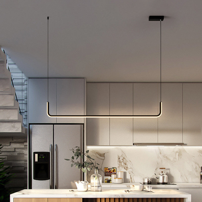 Aluminum Linear Pendant Light Fixture Simplicity Black/Gold LED Hanging Lamp over Dining Table, 39"/59" Width Black 35.5" Clearhalo 'Ceiling Lights' 'Modern Pendants' 'Modern' 'Pendant Lights' 'Pendants' Lighting' 1971555