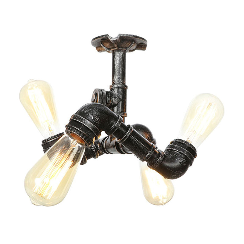 Water Pipe Metal Semi Flush Mount Vintage 3/4 Lights Indoor Ceiling Light Fixture in Antique Brass/Aged Silver/Antique Bronze Aged Silver A Clearhalo 'Ceiling Lights' 'Close To Ceiling Lights' 'Close to ceiling' 'Semi-flushmount' Lighting' 1971620