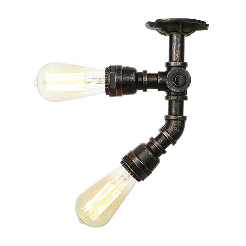 Metal Piping Semi Flush Light Farmhouse 2 Lights Foyer Ceiling Flush Mount in Antique Brass/Aged Silver/Antique Bronze Antique Brass B Clearhalo 'Ceiling Lights' 'Close To Ceiling Lights' 'Close to ceiling' 'Semi-flushmount' Lighting' 1971670