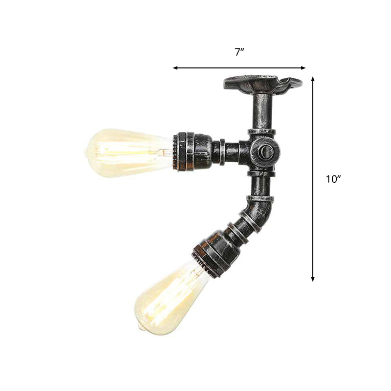 Metal Piping Semi Flush Light Farmhouse 2 Lights Foyer Ceiling Flush Mount in Antique Brass/Aged Silver/Antique Bronze Clearhalo 'Ceiling Lights' 'Close To Ceiling Lights' 'Close to ceiling' 'Semi-flushmount' Lighting' 1971673