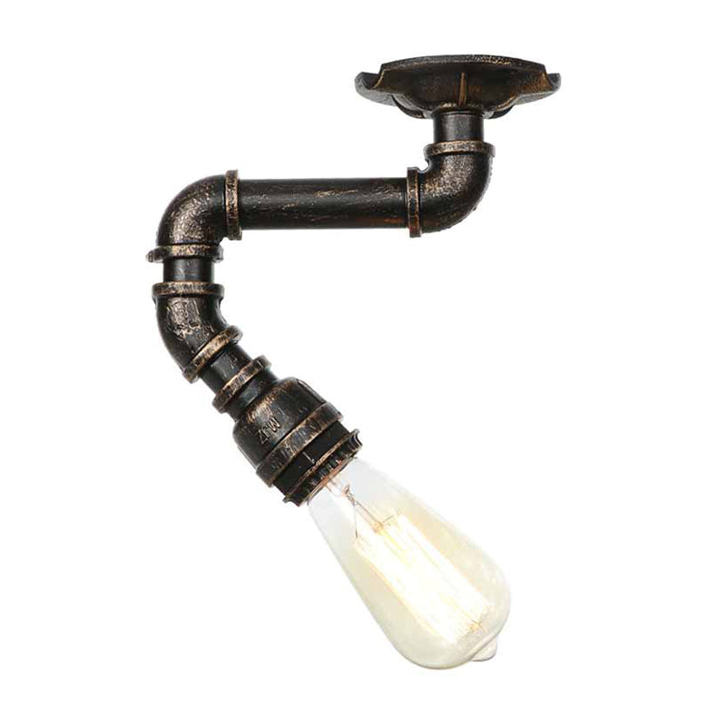 Twisted Pipe Metal Ceiling Lamp Industrial 1 Light Indoor Semi Flush Light Fixture in Aged Silver/Antique Brass/Antique Bronze Antique Brass A Clearhalo 'Ceiling Lights' 'Close To Ceiling Lights' 'Close to ceiling' 'Semi-flushmount' Lighting' 1971749