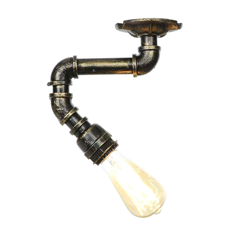 Twisted Pipe Metal Ceiling Lamp Industrial 1 Light Indoor Semi Flush Light Fixture in Aged Silver/Antique Brass/Antique Bronze Antique Brass B Clearhalo 'Ceiling Lights' 'Close To Ceiling Lights' 'Close to ceiling' 'Semi-flushmount' Lighting' 1971757