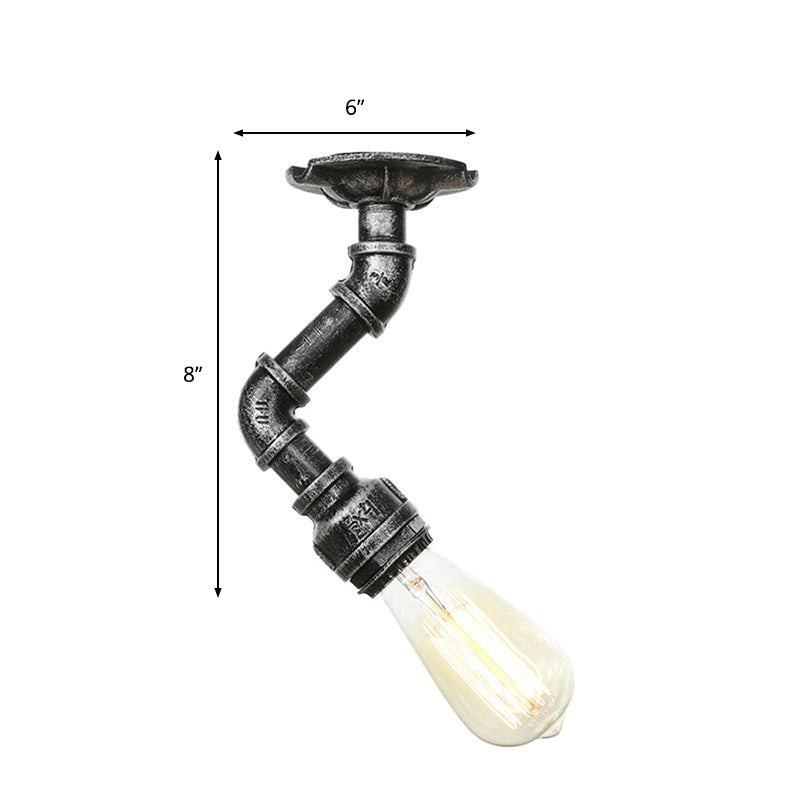 Twisted Pipe Metal Ceiling Lamp Industrial 1 Light Indoor Semi Flush Light Fixture in Aged Silver/Antique Brass/Antique Bronze Clearhalo 'Ceiling Lights' 'Close To Ceiling Lights' 'Close to ceiling' 'Semi-flushmount' Lighting' 1971767
