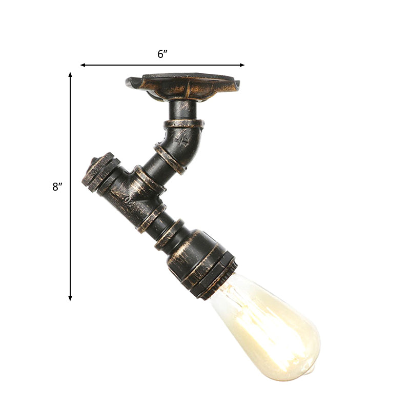 Twisted Pipe Metal Ceiling Lamp Industrial 1 Light Indoor Semi Flush Light Fixture in Aged Silver/Antique Brass/Antique Bronze Clearhalo 'Ceiling Lights' 'Close To Ceiling Lights' 'Close to ceiling' 'Semi-flushmount' Lighting' 1971780