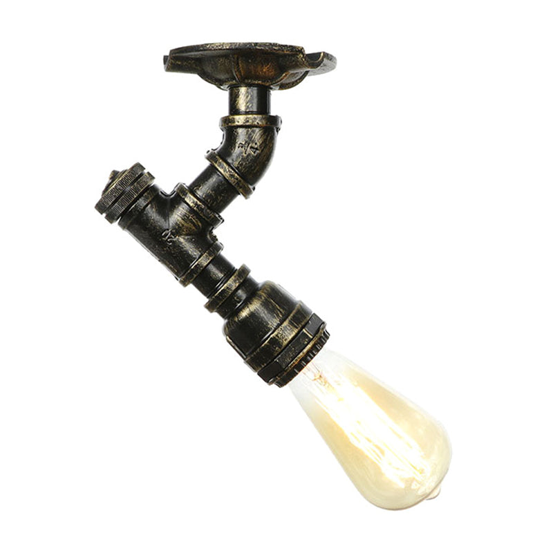 Twisted Pipe Metal Ceiling Lamp Industrial 1 Light Indoor Semi Flush Light Fixture in Aged Silver/Antique Brass/Antique Bronze Antique Bronze D Clearhalo 'Ceiling Lights' 'Close To Ceiling Lights' 'Close to ceiling' 'Semi-flushmount' Lighting' 1971783