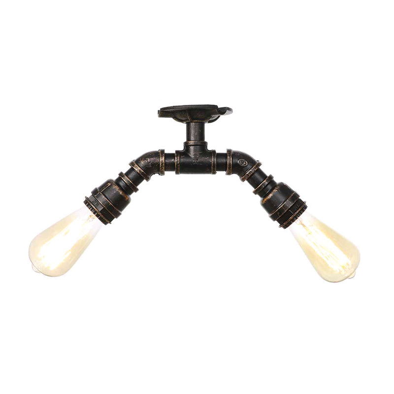 Bare Bulb Indoor Semi Flush Mount Retro Metallic 2 Lights Antique Silver/Aged Brass/Antique Bronze Close to Ceiling Lamp Antique Brass B Clearhalo 'Ceiling Lights' 'Close To Ceiling Lights' 'Close to ceiling' 'Semi-flushmount' Lighting' 1971785