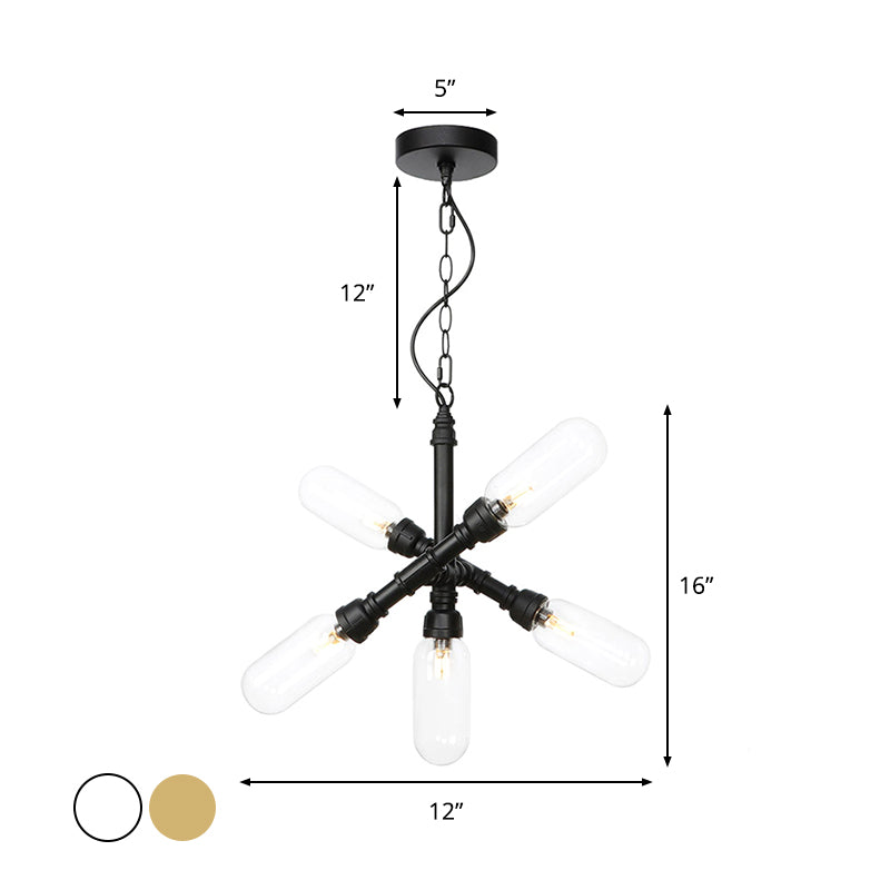 Vintage Starburst Chandelier Lighting 5/6/8 Lights Amber/Clear Glass Hanging Pendant Lamp in Black Clearhalo 'Ceiling Lights' 'Chandeliers' 'Clear' 'Glass shade' 'Glass' 'Industrial Chandeliers' 'Industrial' 'Middle Century Chandeliers' 'Modern' 'Tiffany' 'Traditional Chandeliers' Lighting' 1971961