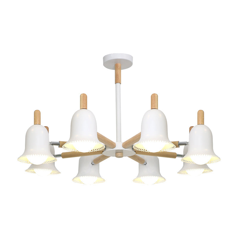 Nordic Stylish White Ceiling Pendant Bell Shade Multi-Head Wood Chandelier for Living Room Clearhalo 'Ceiling Lights' 'Chandeliers' Lighting' options 197228