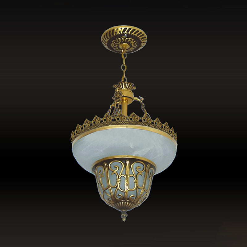 Bronze Pot Shaped Pendulum Light Traditional Alabaster Glass 3 Bulbs Dining Room Chandelier, 12"/16"/19.5" Wide Bronze Clearhalo 'Ceiling Lights' 'Chandeliers' Lighting' options 1972290_625e9933-5dc8-4b69-91e5-f37a9ae74856