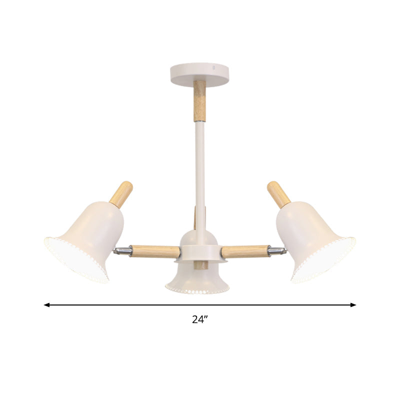 Nordic Stylish White Ceiling Pendant Bell Shade Multi-Head Wood Chandelier for Living Room Clearhalo 'Ceiling Lights' 'Chandeliers' Lighting' options 197235