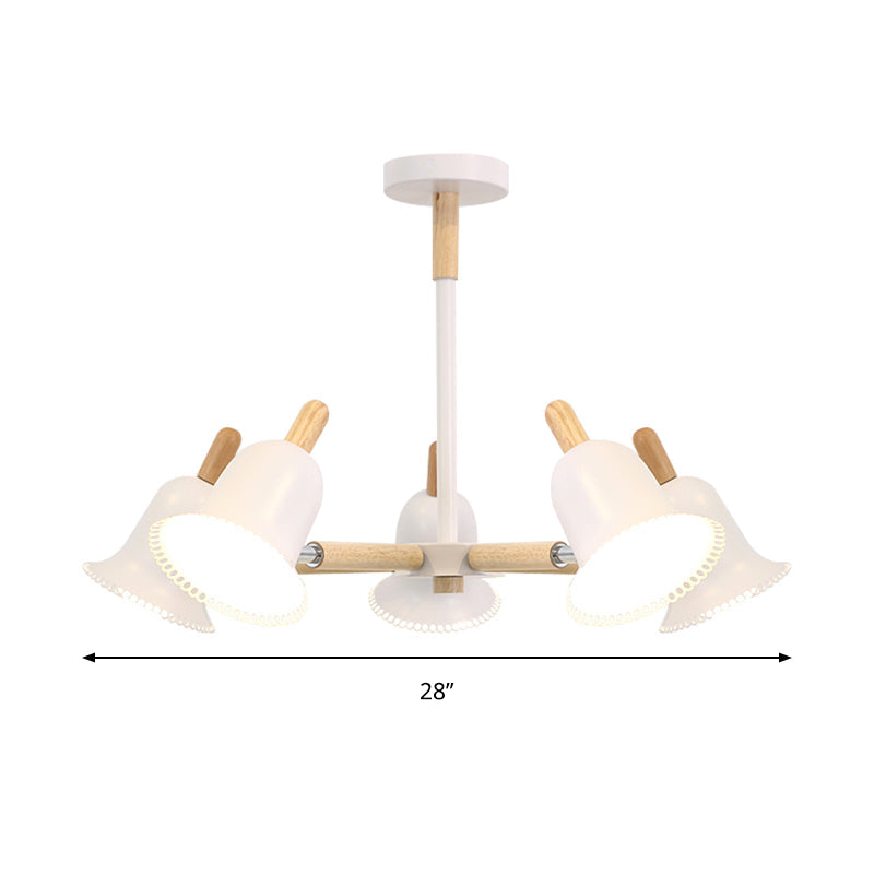 Nordic Stylish White Ceiling Pendant Bell Shade Multi-Head Wood Chandelier for Living Room Clearhalo 'Ceiling Lights' 'Chandeliers' Lighting' options 197239