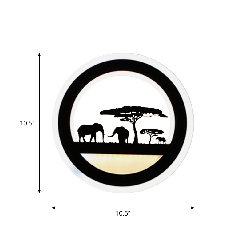 Nordic LED Wall Light Sconce Black Round/Elephant/Giraffe Ultrathin Wall Mounted Lamp with Acrylic Shade in Warm/White Light Clearhalo 'Modern wall lights' 'Modern' 'Wall Lamps & Sconces' 'Wall Lights' Lighting' 1972549