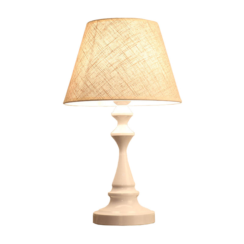 Nordic Empire Shade Night Lamp Fabric 1-Light Living Room Table Light with Cylinder/Teardrop Base in Black/White White Cylinder Clearhalo 'Lamps' 'Table Lamps' Lighting' 1972781