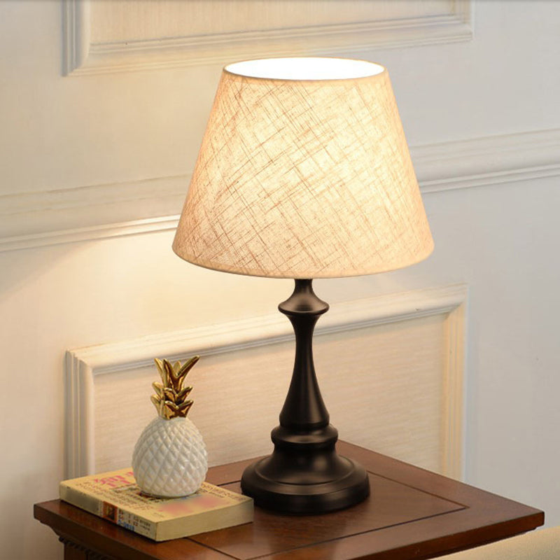 Nordic Empire Shade Night Lamp Fabric 1-Light Living Room Table Light with Cylinder/Teardrop Base in Black/White Black Cylinder Clearhalo 'Lamps' 'Table Lamps' Lighting' 1972784