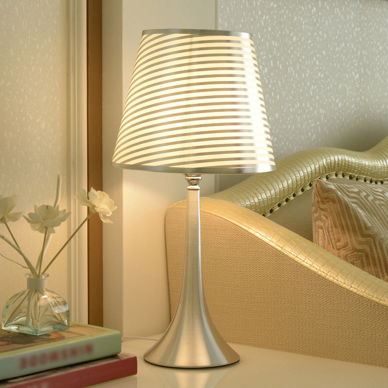Tapered Table Light Modern Fabric Single Nickel Nightstand Lamp with Cloud/Geometric/Flower Pattern Nickel Ribbed Clearhalo 'Lamps' 'Table Lamps' Lighting' 1972817