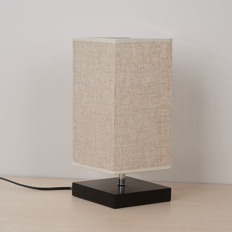 Round/Square Fabric Nightstand Light Nordic 1 Bulb Flaxen Table Lamp with Black/Wood Base for Bedroom Black Square Plate Clearhalo 'Lamps' 'Table Lamps' Lighting' 1972820