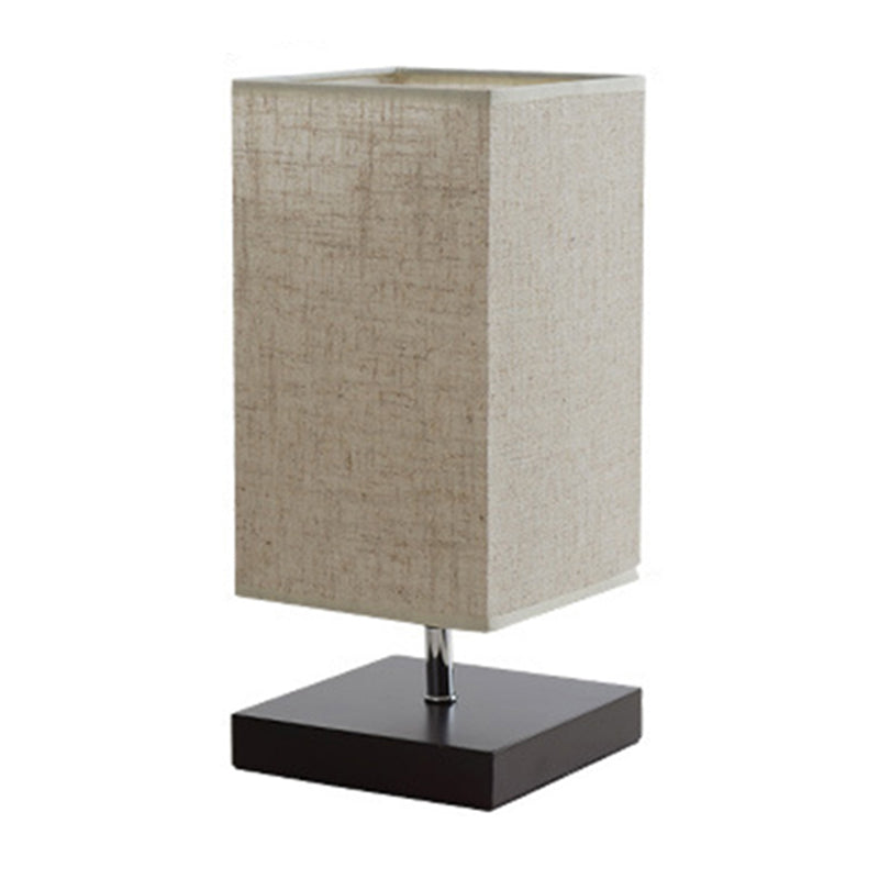 Round/Square Fabric Nightstand Light Nordic 1 Bulb Flaxen Table Lamp with Black/Wood Base for Bedroom Clearhalo 'Lamps' 'Table Lamps' Lighting' 1972822