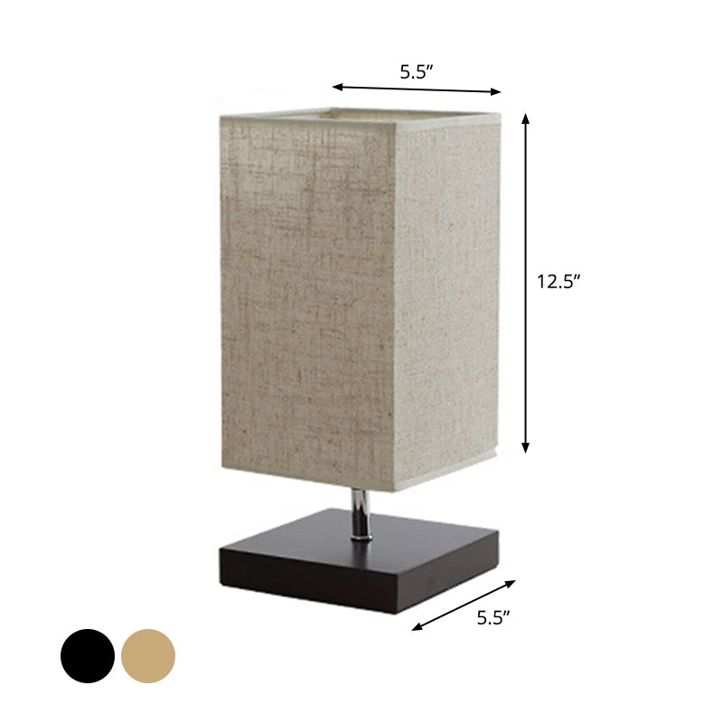 Round/Square Fabric Nightstand Light Nordic 1 Bulb Flaxen Table Lamp with Black/Wood Base for Bedroom Clearhalo 'Lamps' 'Table Lamps' Lighting' 1972823