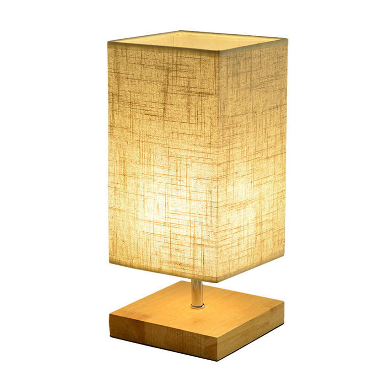 Round/Square Fabric Nightstand Light Nordic 1 Bulb Flaxen Table Lamp with Black/Wood Base for Bedroom Clearhalo 'Lamps' 'Table Lamps' Lighting' 1972826