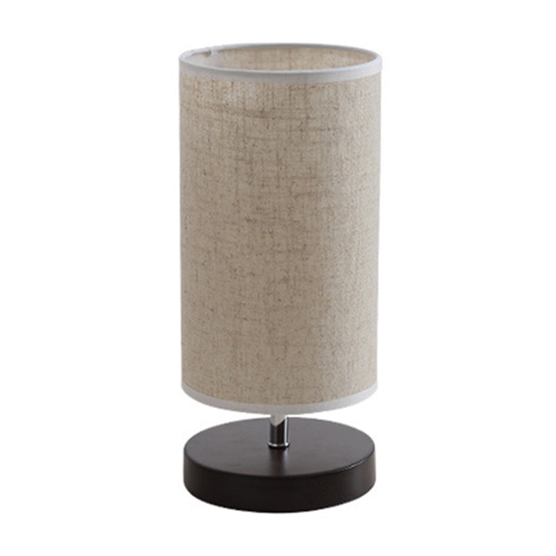 Round/Square Fabric Nightstand Light Nordic 1 Bulb Flaxen Table Lamp with Black/Wood Base for Bedroom Clearhalo 'Lamps' 'Table Lamps' Lighting' 1972828