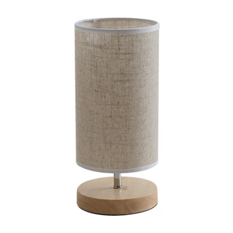 Round/Square Fabric Nightstand Light Nordic 1 Bulb Flaxen Table Lamp with Black/Wood Base for Bedroom Clearhalo 'Lamps' 'Table Lamps' Lighting' 1972831