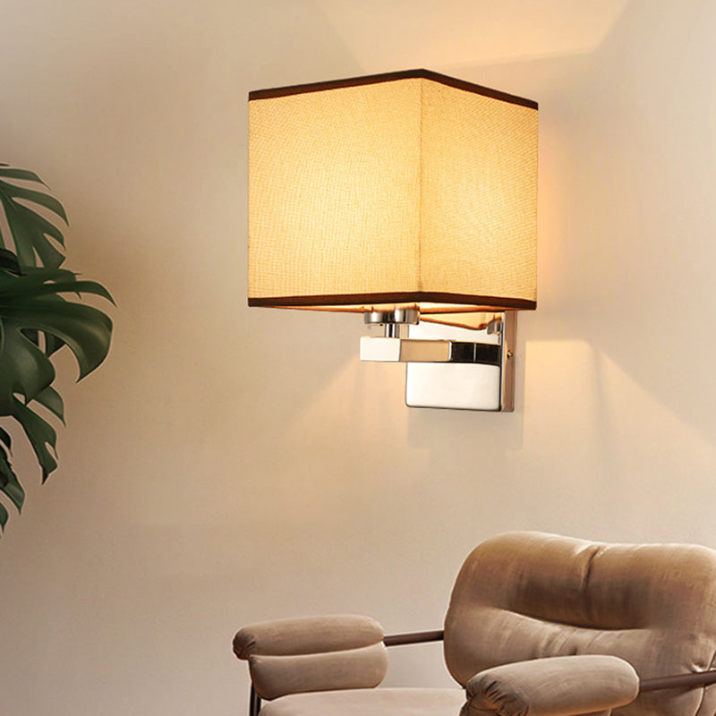 Beige/Flaxen/Coffee Cube Wall Light Nordic Style 1 Head Fabric Wall Mounted Light Fixture for Bedroom Clearhalo 'Cast Iron' 'Glass' 'Industrial' 'Modern wall lights' 'Modern' 'Tiffany' 'Traditional wall lights' 'Wall Lamps & Sconces' 'Wall Lights' Lighting' 1972858