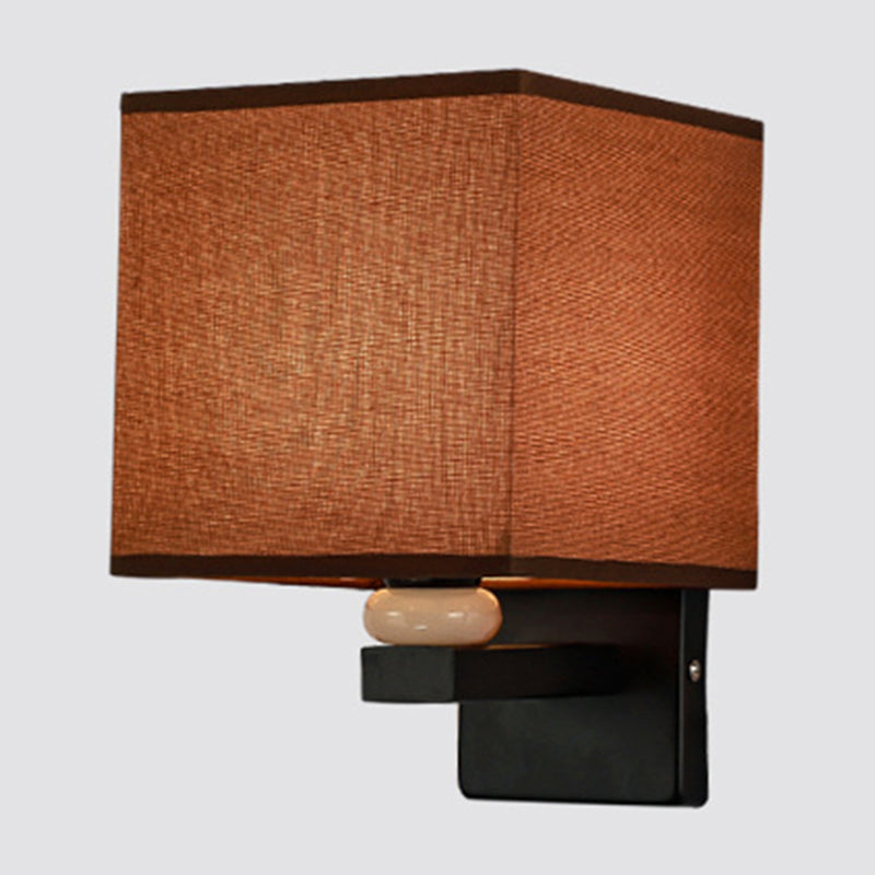 Rectangle Wall Mount Lamp Modern Fabric 1 Bulb Flaxen/White/Beige Wall Light Fixture with Faux Jade Decor Clearhalo 'Cast Iron' 'Glass' 'Industrial' 'Modern wall lights' 'Modern' 'Tiffany' 'Traditional wall lights' 'Wall Lamps & Sconces' 'Wall Lights' Lighting' 1972878