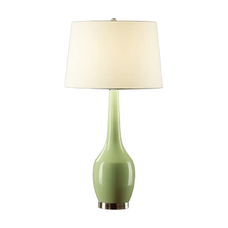 Tapered Drum Fabric Table Light Modern 1-Light Yellow/Blue/Orange Nightstand Lamp with Long Neck Vase Base Clearhalo 'Lamps' 'Table Lamps' Lighting' 1973010