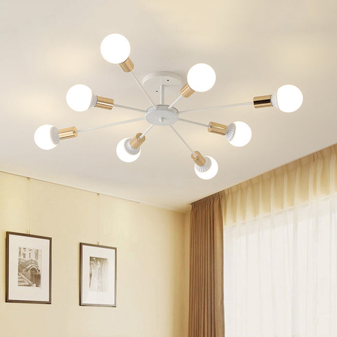 6/8/9 Bulbs Sputnik Semi Flush Mount Retro Industrial White Finish Metal Ceiling Lighting for Bedroom 8 White Clearhalo 'Ceiling Lights' 'Close To Ceiling Lights' 'Close to ceiling' 'Semi-flushmount' Lighting' 19777