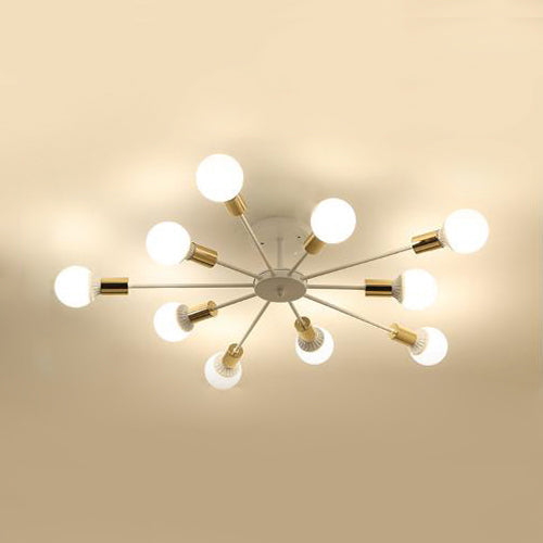 6/8/9 Bulbs Sputnik Semi Flush Mount Retro Industrial White Finish Metal Ceiling Lighting for Bedroom 10 White Clearhalo 'Ceiling Lights' 'Close To Ceiling Lights' 'Close to ceiling' 'Semi-flushmount' Lighting' 19778
