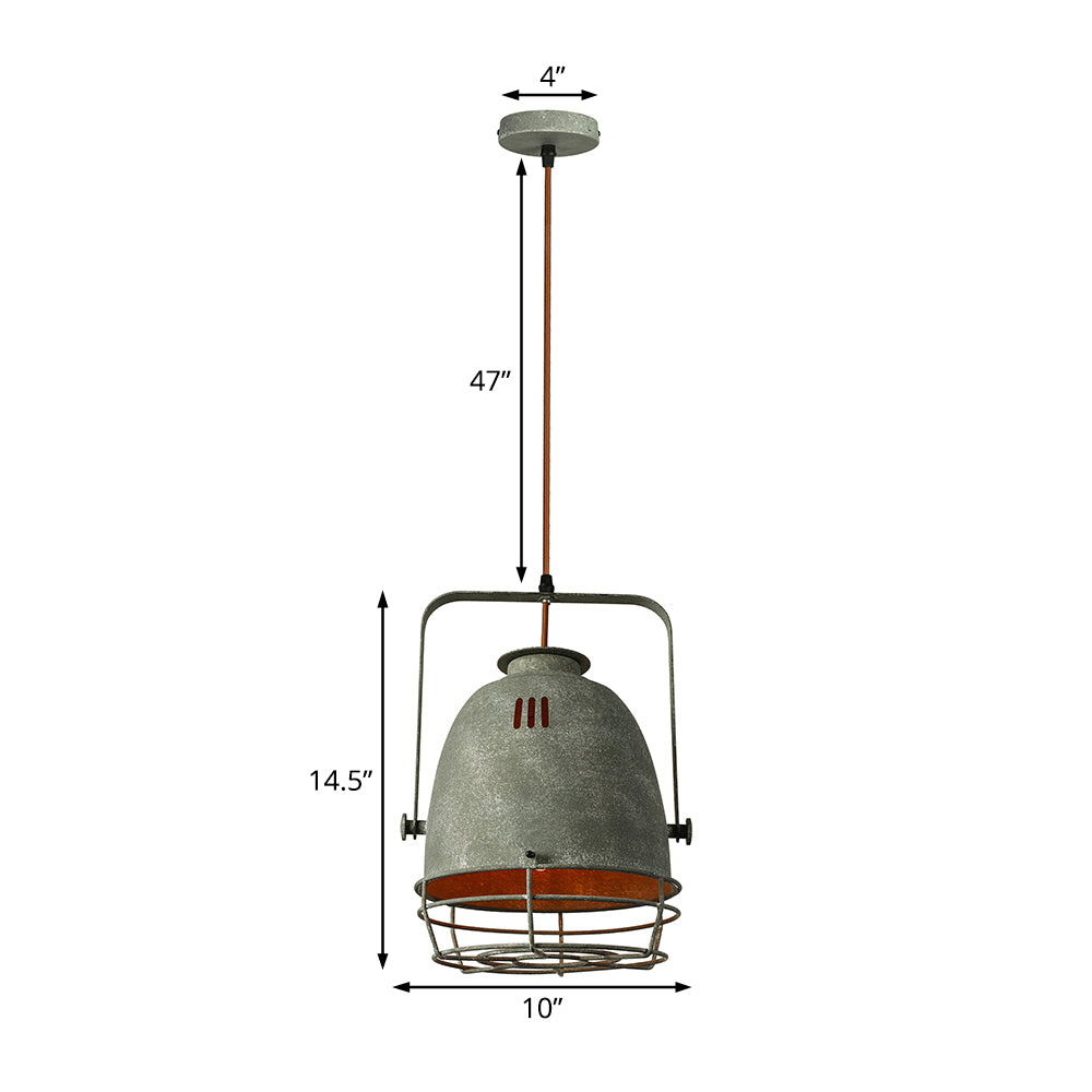 Wrought Iron Bell/Dome Shade Pendant Lighting Industrial 1 Light Living Room Hanging Lamp with Wire Guard in Grey Clearhalo 'Art Deco Pendants' 'Cast Iron' 'Ceiling Lights' 'Ceramic' 'Crystal' 'Industrial Pendants' 'Industrial' 'Metal' 'Middle Century Pendants' 'Pendant Lights' 'Pendants' 'Tiffany' Lighting' 19797
