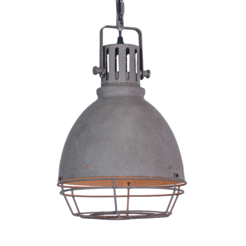 Wrought Iron Bell/Dome Shade Pendant Lighting Industrial 1 Light Living Room Hanging Lamp with Wire Guard in Grey Clearhalo 'Art Deco Pendants' 'Cast Iron' 'Ceiling Lights' 'Ceramic' 'Crystal' 'Industrial Pendants' 'Industrial' 'Metal' 'Middle Century Pendants' 'Pendant Lights' 'Pendants' 'Tiffany' Lighting' 19801