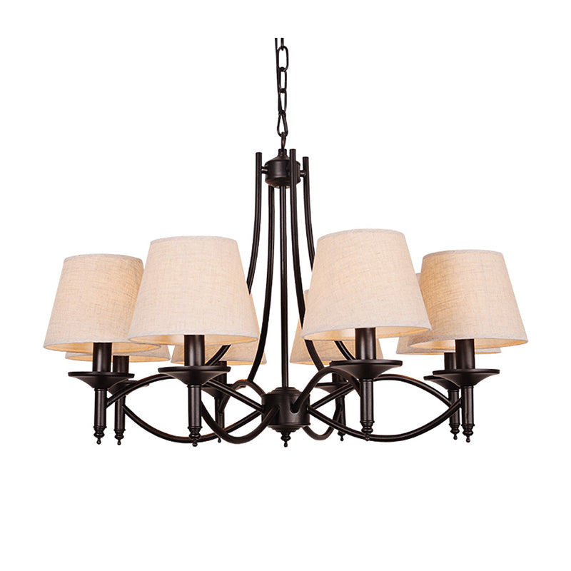 Conical Restaurant Chandelier Light Lodge Fabric 4/6/8 Heads Black Down Lighting Pendant Clearhalo 'Ceiling Lights' 'Chandeliers' Lighting' options 1981661