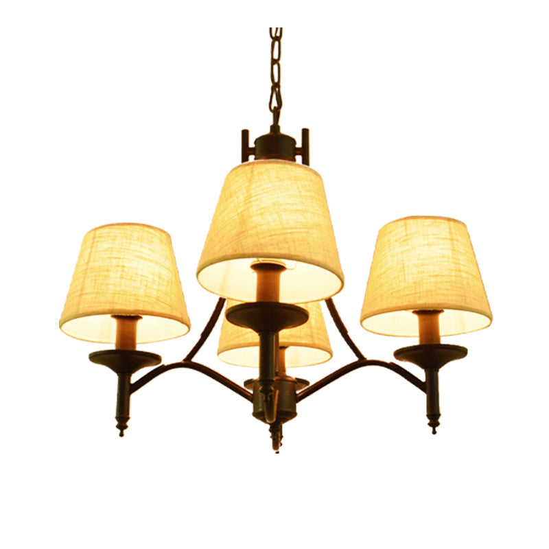 Conical Restaurant Chandelier Light Lodge Fabric 4/6/8 Heads Black Down Lighting Pendant 4 Black Clearhalo 'Ceiling Lights' 'Chandeliers' Lighting' options 1981668_c8979ead-79f8-443e-a3d4-a82ab5ca5068