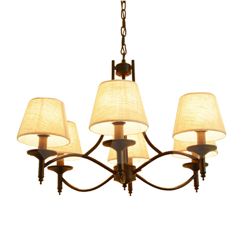 Conical Restaurant Chandelier Light Lodge Fabric 4/6/8 Heads Black Down Lighting Pendant 6 Black Clearhalo 'Ceiling Lights' 'Chandeliers' Lighting' options 1981671_469d05b4-e5d1-4a98-9b10-cbae303a31ce