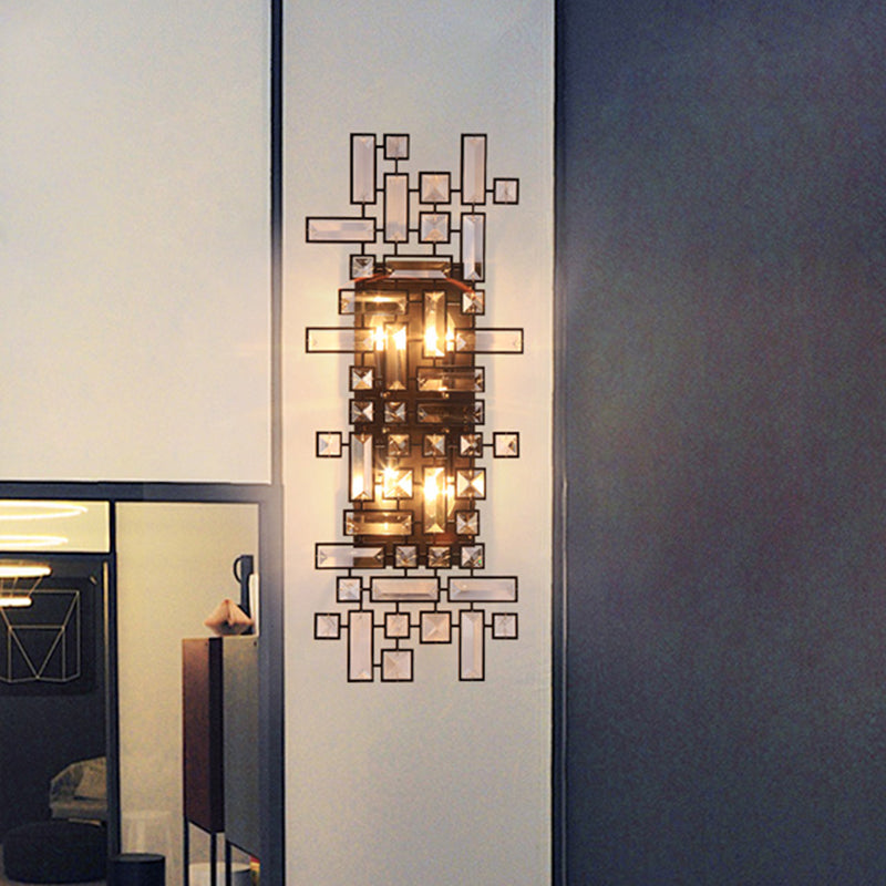 Geometric Bedroom Wall Light Fixture Clear Crystal 4-Light Modernist Sconce Lighting in Black Black Clearhalo 'Wall Lamps & Sconces' 'Wall Lights' Lighting' 1981688