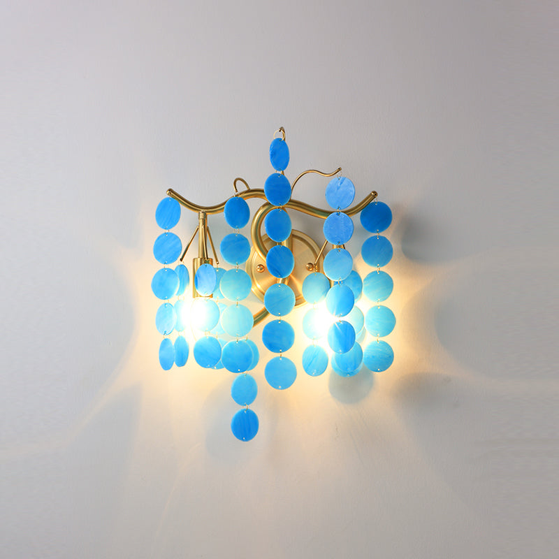 Modernism Branch Wall Light Fixture Metal 2-Head Bedroom Sconce Lighting in Brass with White/Pink/Blue Crystal Deco Clearhalo 'Wall Lamps & Sconces' 'Wall Lights' Lighting' 1981705