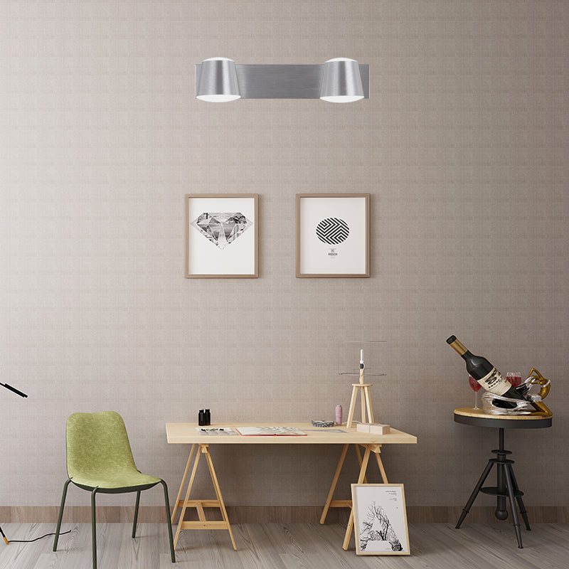 Tapered Living Room Vanity Sconce Simple Style Metal 1/2/3 Heads Silver Wall Light Fixture in Warm/White Light 2.0 Silver Clearhalo 'Wall Lamps & Sconces' 'Wall Lights' Lighting' 1981726