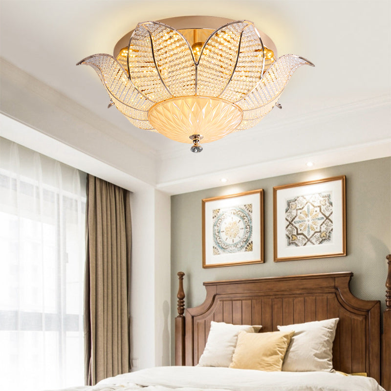 Minimalist Flower Ceiling Mount Crystal 14"/19.5"/23.5" Wide LED Bedroom Flush Mount Lighting in Gold for Bedroom, White/Yellow Light Clearhalo 'Ceiling Lights' 'Close To Ceiling Lights' 'Close to ceiling' 'Flush mount' Lighting' 1981754