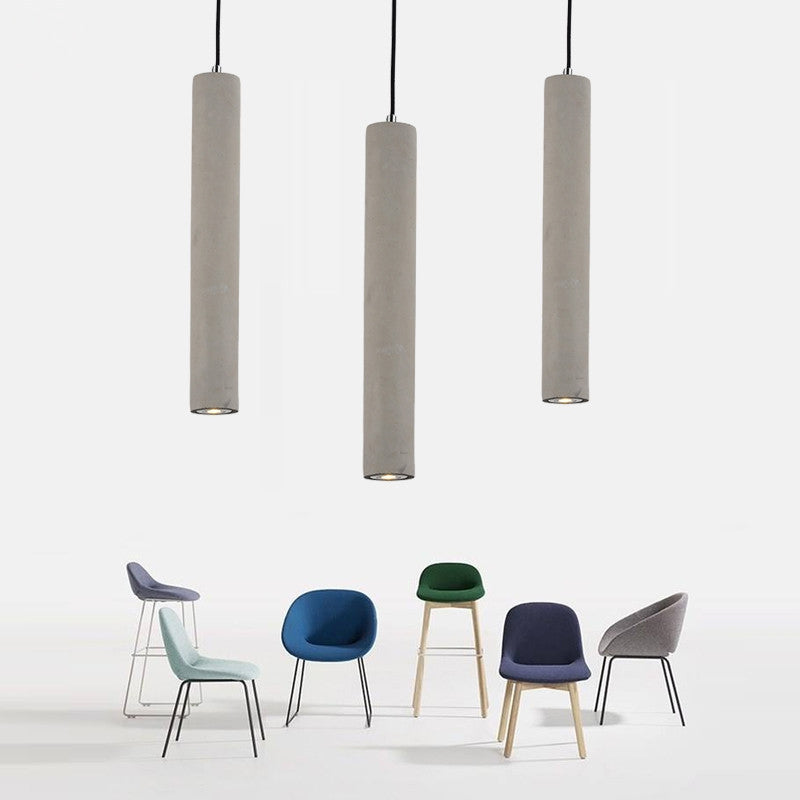 Tubular Bedside Down Lighting Pendant Cement 10.5"/19.5" Tall LED Nordic Ceiling Lamp in White/Yellow Light Grey 19.5" Clearhalo 'Ceiling Lights' 'Industrial Pendants' 'Industrial' 'Middle Century Pendants' 'Pendant Lights' 'Pendants' 'Tiffany' Lighting' 1981985
