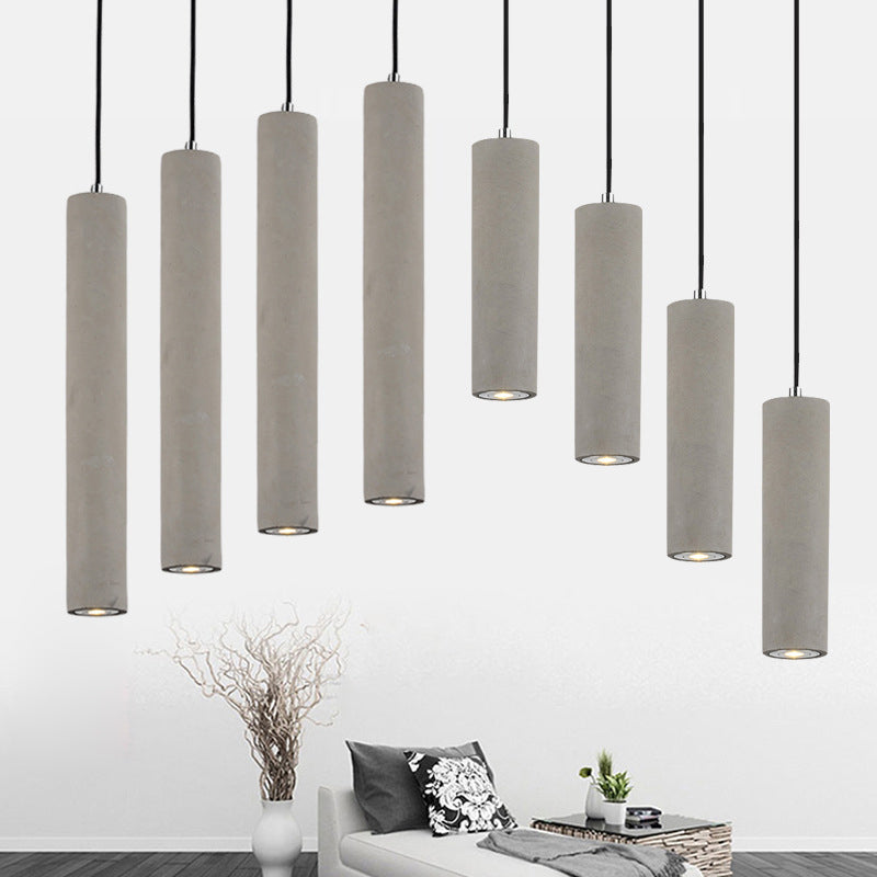 Tubular Bedside Down Lighting Pendant Cement 10.5"/19.5" Tall LED Nordic Ceiling Lamp in White/Yellow Light Clearhalo 'Ceiling Lights' 'Industrial Pendants' 'Industrial' 'Middle Century Pendants' 'Pendant Lights' 'Pendants' 'Tiffany' Lighting' 1981986