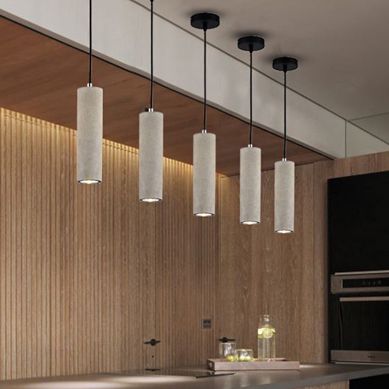 Tubular Bedside Down Lighting Pendant Cement 10.5"/19.5" Tall LED Nordic Ceiling Lamp in White/Yellow Light Clearhalo 'Ceiling Lights' 'Industrial Pendants' 'Industrial' 'Middle Century Pendants' 'Pendant Lights' 'Pendants' 'Tiffany' Lighting' 1981990