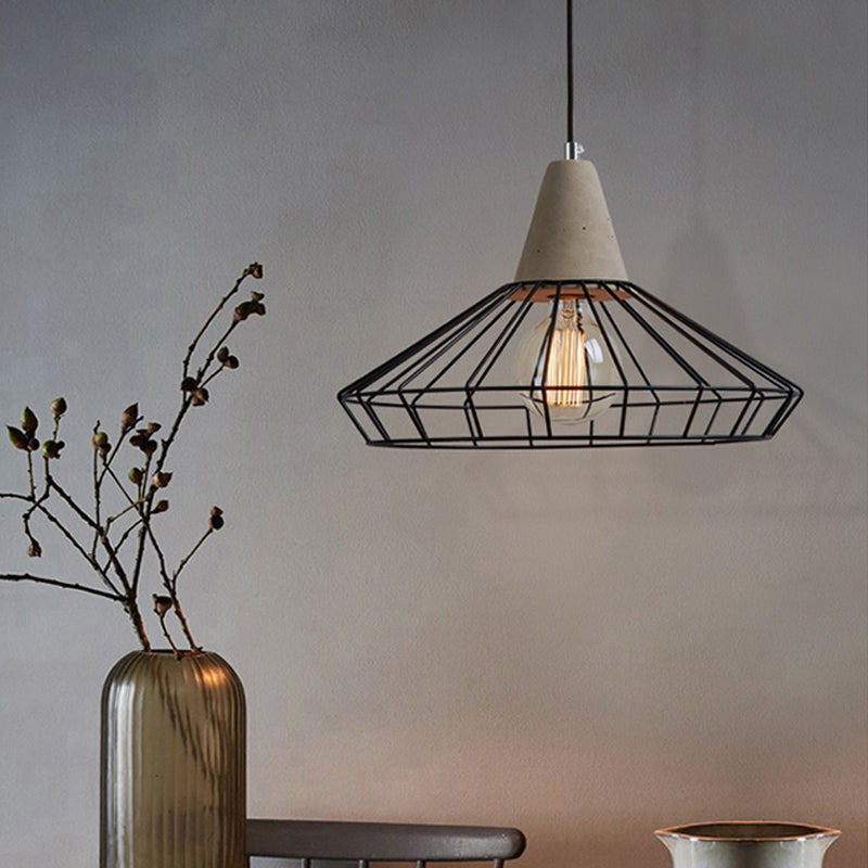 1-Light Pendant Light Fixture Industrial Cone/Cylinder/Triangle Iron Hanging Lamp in Black with Cement Socket Black Triangle Clearhalo 'Art Deco Pendants' 'Black' 'Cast Iron' 'Ceiling Lights' 'Ceramic' 'Crystal' 'Industrial Pendants' 'Industrial' 'Metal' 'Middle Century Pendants' 'Pendant Lights' 'Pendants' 'Rustic Pendants' 'Tiffany' Lighting' 1981998