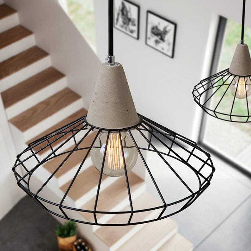 1-Light Pendant Light Fixture Industrial Cone/Cylinder/Triangle Iron Hanging Lamp in Black with Cement Socket Clearhalo 'Art Deco Pendants' 'Black' 'Cast Iron' 'Ceiling Lights' 'Ceramic' 'Crystal' 'Industrial Pendants' 'Industrial' 'Metal' 'Middle Century Pendants' 'Pendant Lights' 'Pendants' 'Rustic Pendants' 'Tiffany' Lighting' 1982000